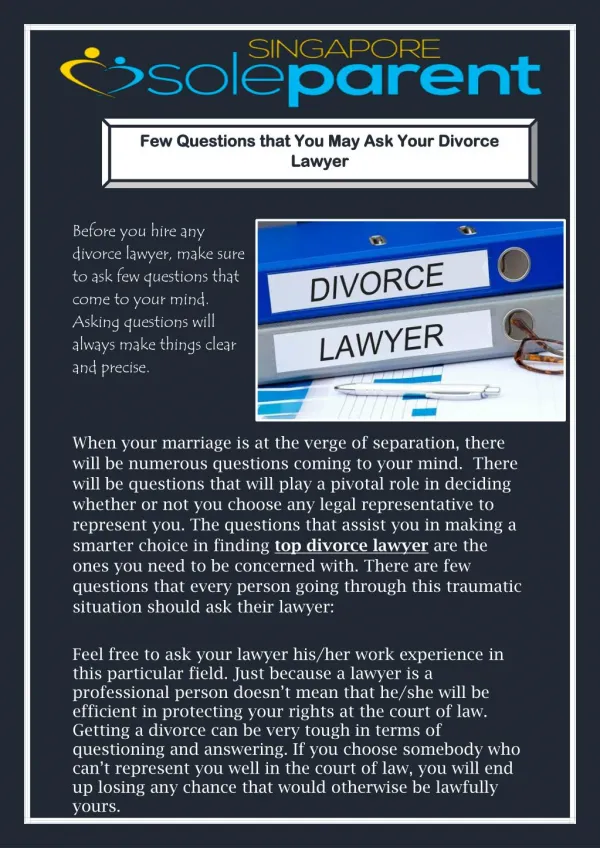 Few Questions that You May Ask Your Divorce Lawyer
