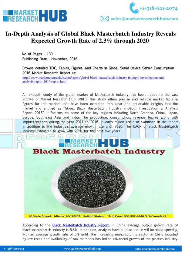 Global Black Masterbatch Industry Expected Growth Rate of 2.3% through 2020