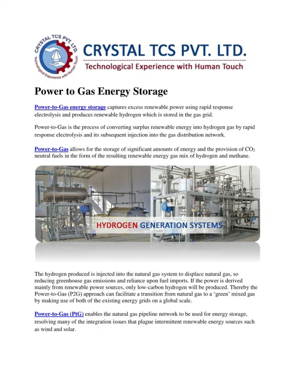 Power to gas energy storage