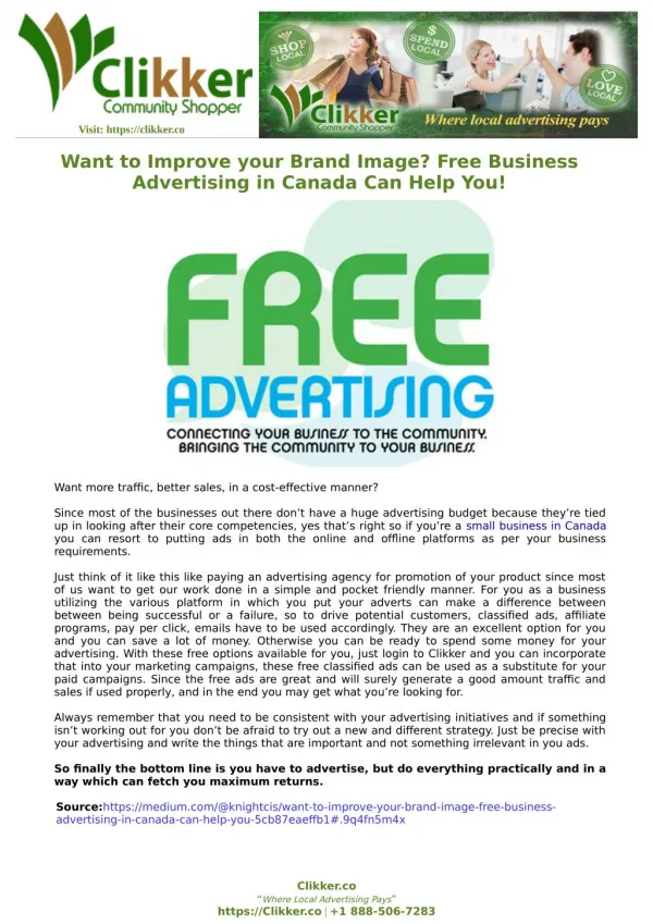 Want to Improve your Brand Image? Free Business Advertising in Canada Can Help You!
