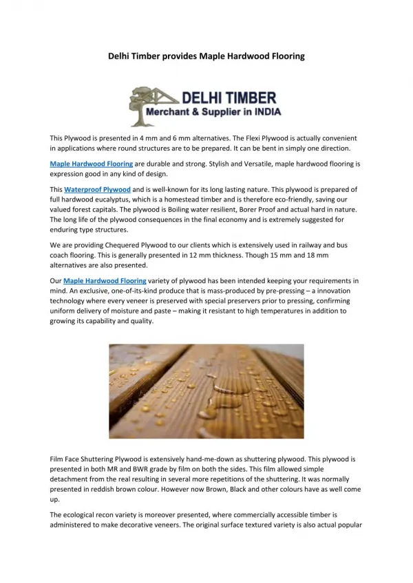 Delhi Timber provides Maple Hardwood Flooring