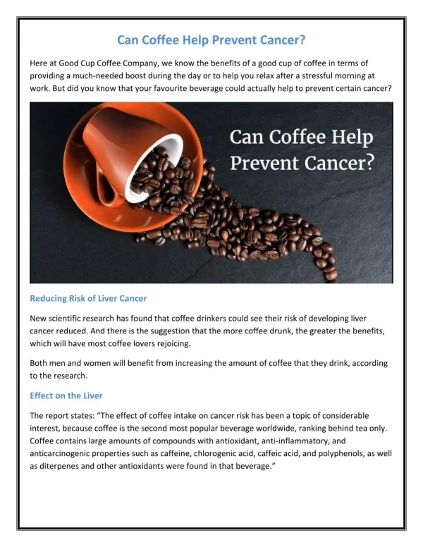 Can Coffee Help Prevent Cancer?