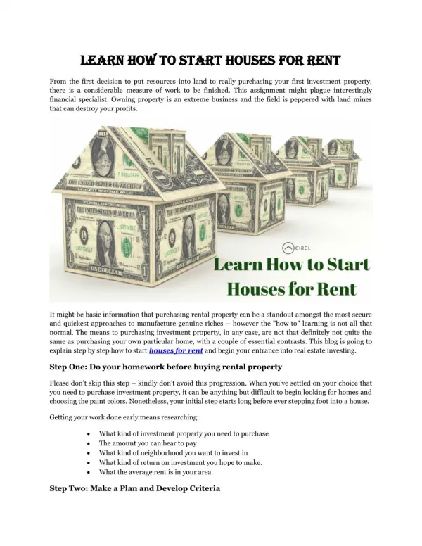 Learn How to Start Houses for Rent
