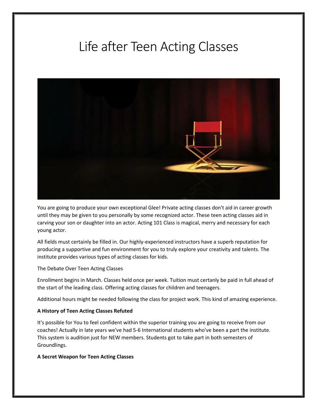 life after teen acting classes