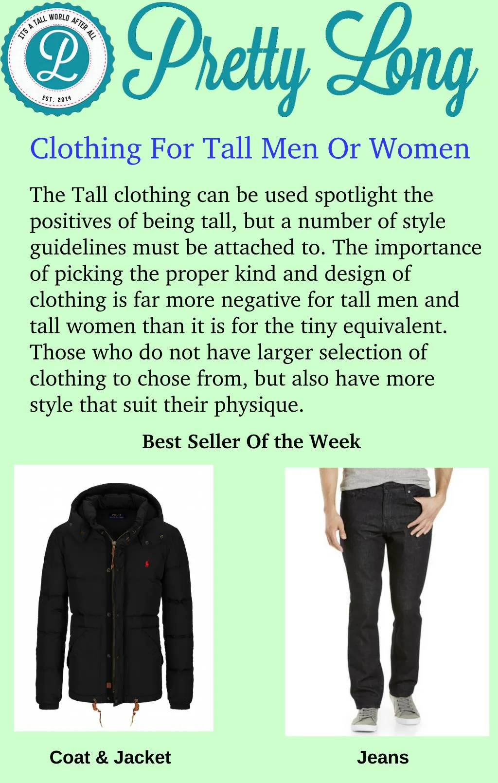 clothing for tall men or women
