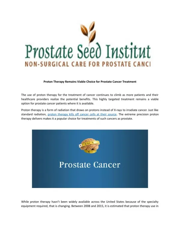 Proton Therapy Remains Viable Choice for Prostate Cancer Treatment