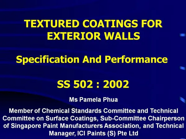 TEXTURED COATINGS FOR EXTERIOR WALLS Specification And Performance SS 502 : 2002