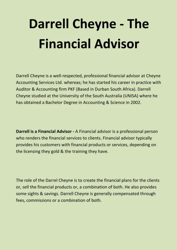 Darrell Cheyne - The Financial Advisor