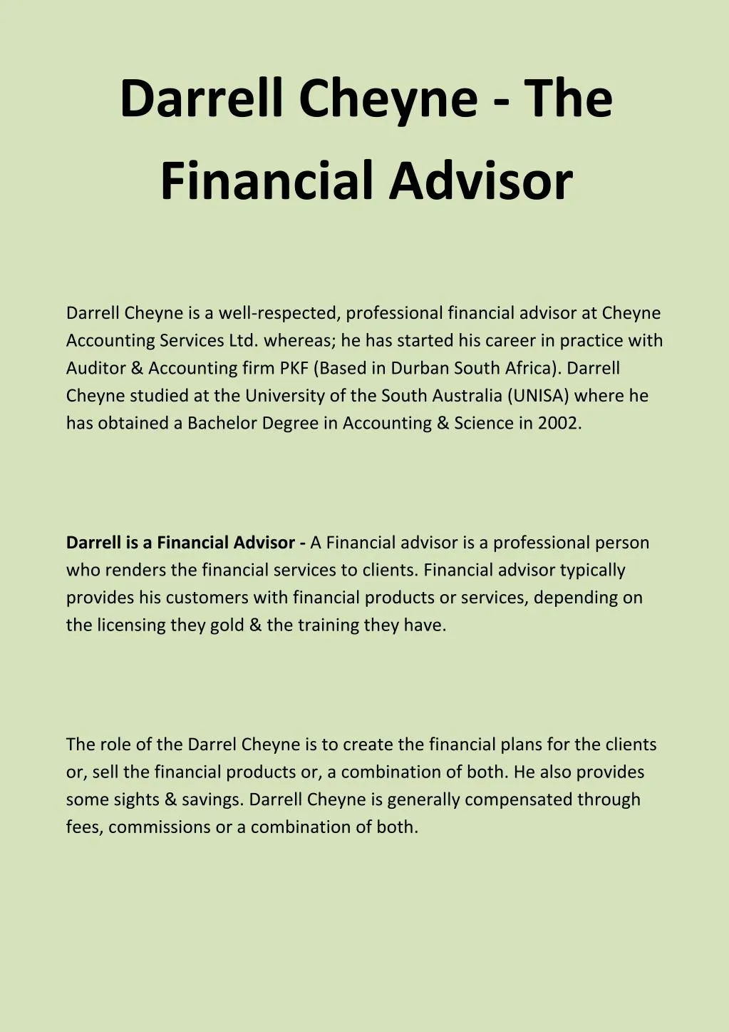 darrell cheyne the financial advisor