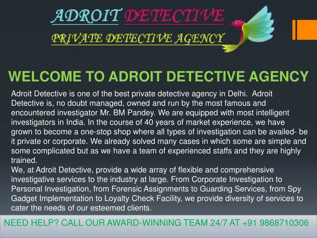 welcome to adroit detective agency