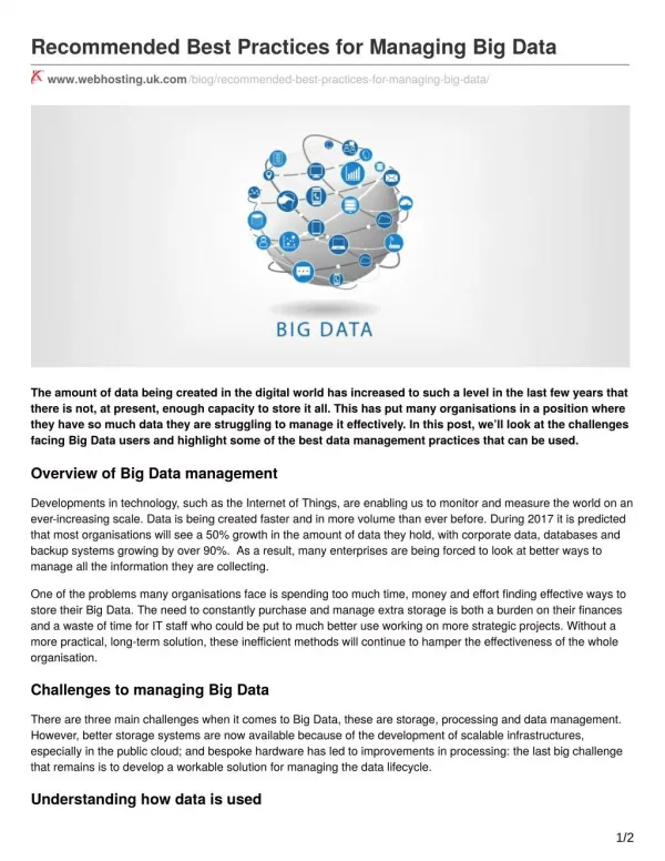 Recommended Best Practices for Managing Big Data