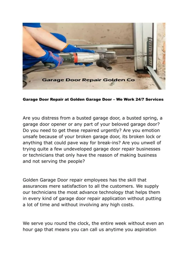 Garage Door Repair and Installation Services in Golden Co