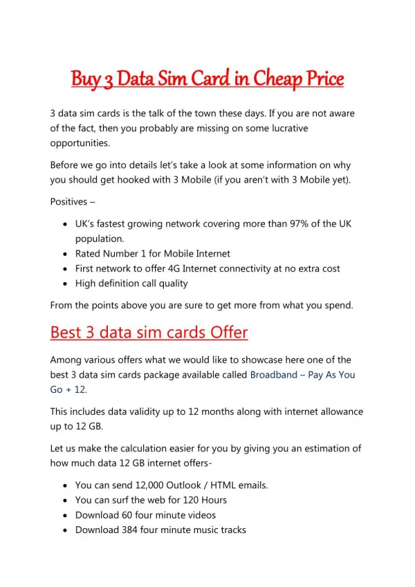 Buy 3 Data Sim Card in Cheap Price
