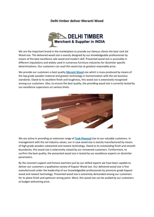 Delhi timber deliver Meranti Wood