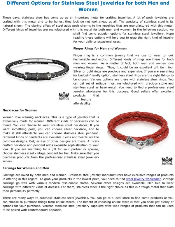 Different Options for Stainless Steel jewelries for both Men and Women