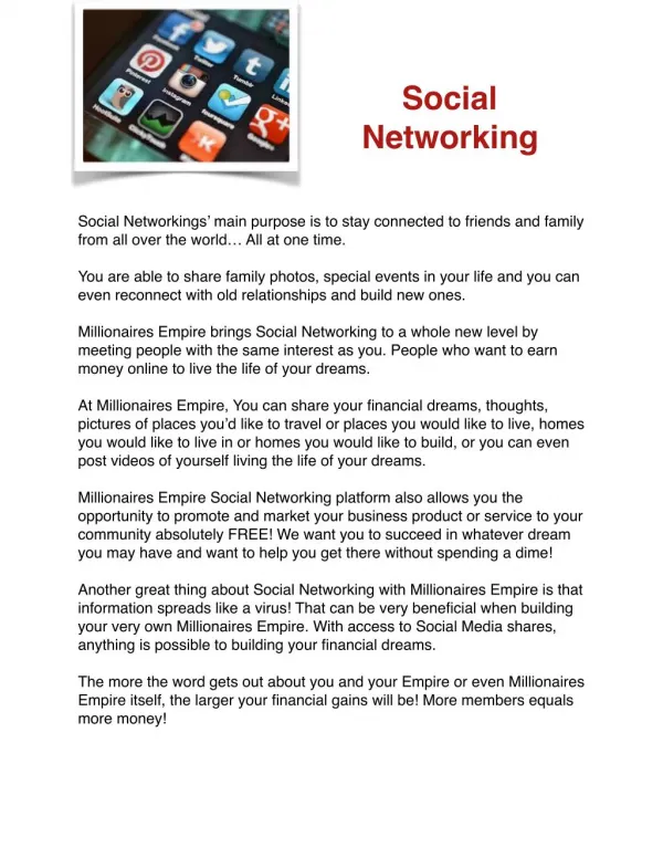 Social Networking-Millionaires Empire