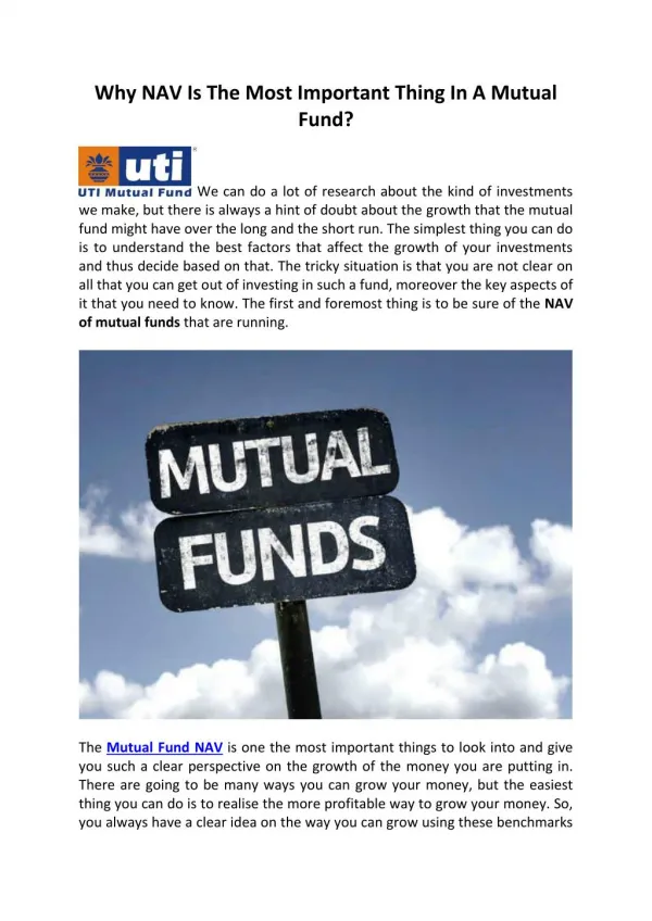 Why NAV is the most important thing in a mutual fund