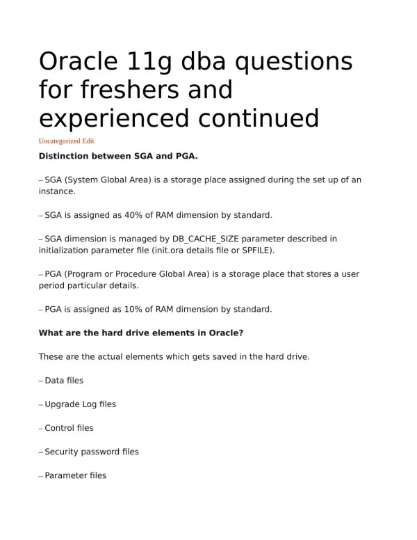 Oracle 11g dba questions for freshers and experienced continued