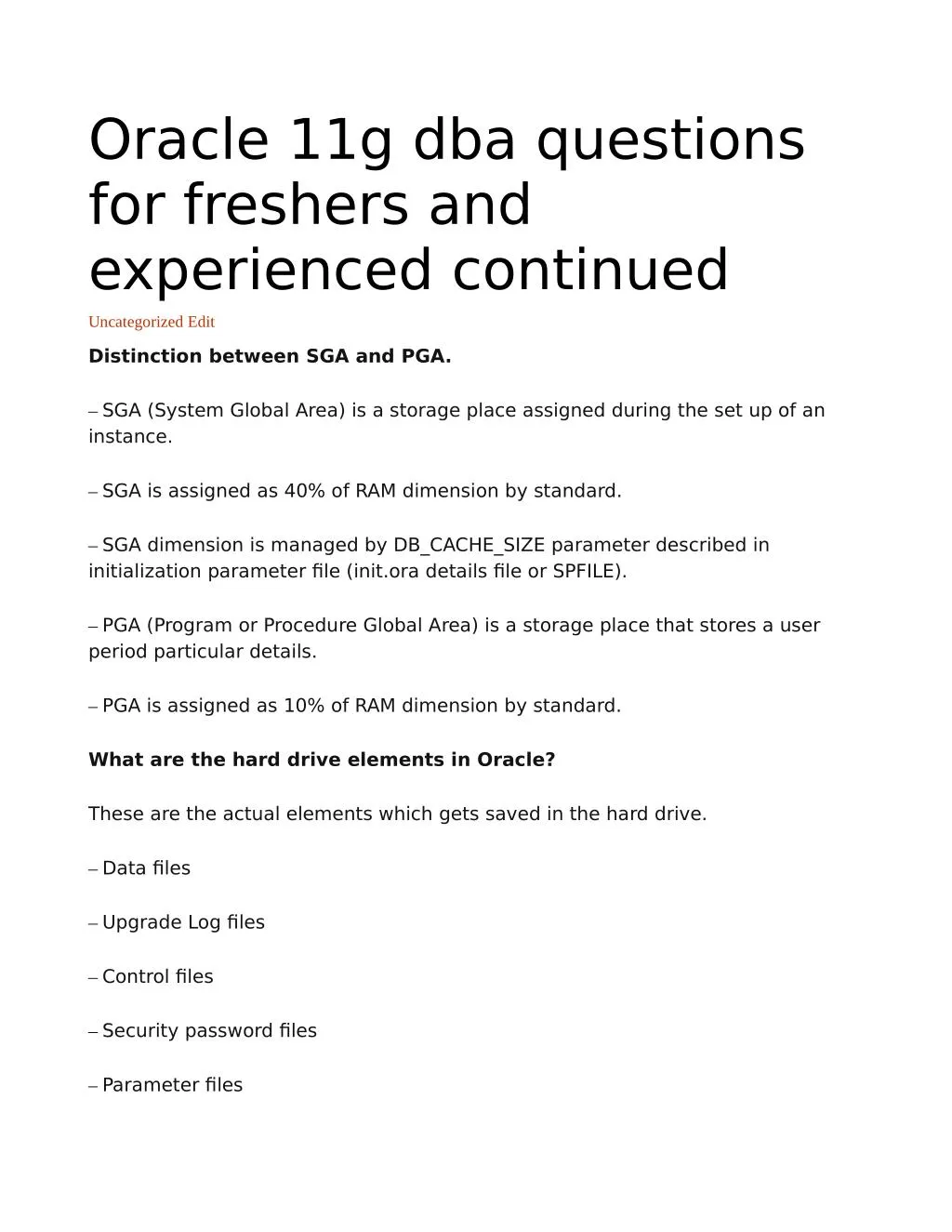 oracle 11g dba questions for freshers