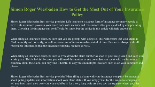 Simon Roger Wiesbaden Follow These Pieces of Advice to Successfully Deal with Insurance