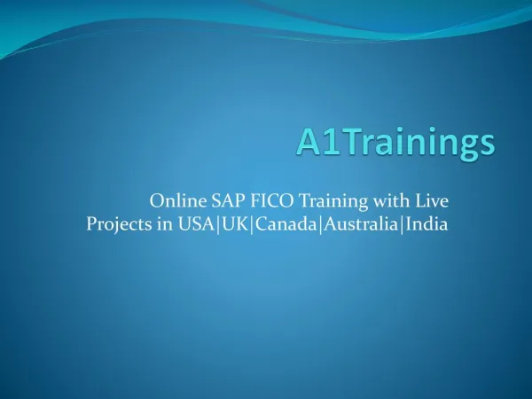 Online SAP FICO Training with Live Projects in USA|UK|Canada|Australia|India