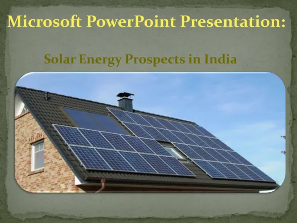 Solar Energy Prospects In India