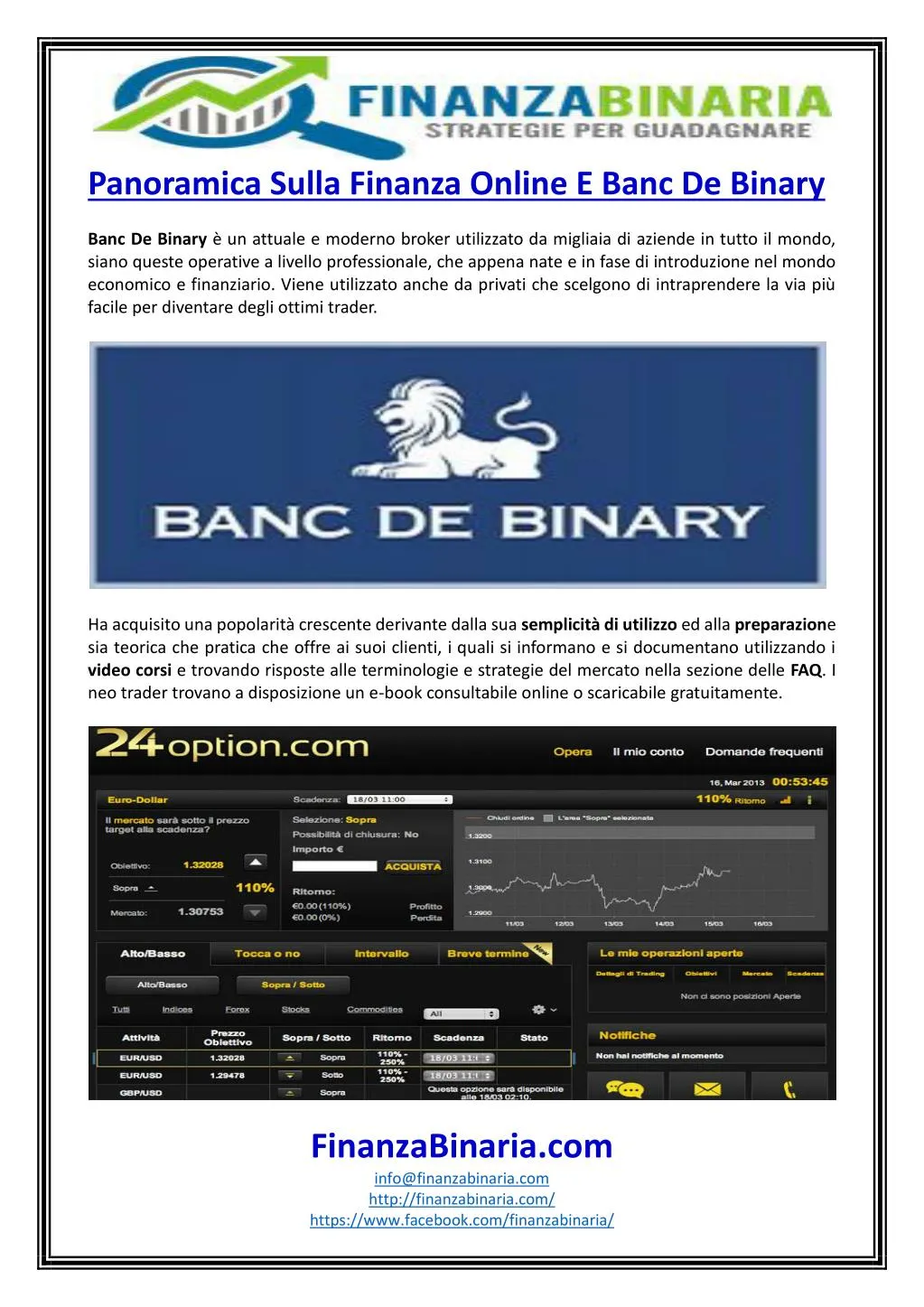 panoramica sulla finanza online e banc de binary