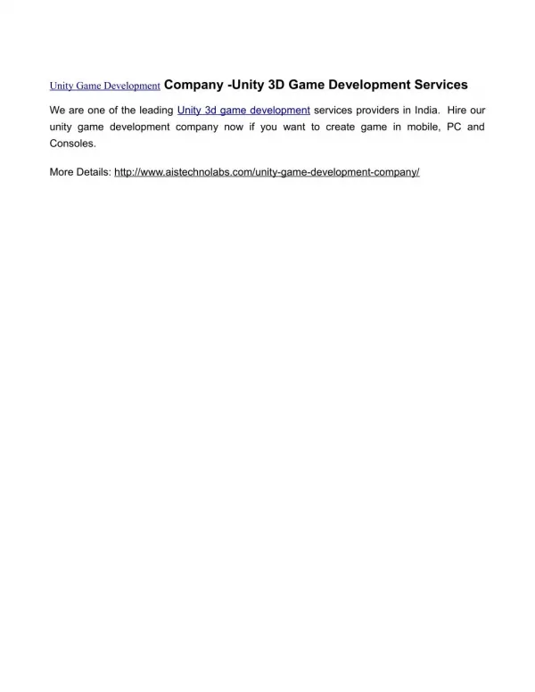 Unity Game Development Company -Unity 3D Game Development Services
