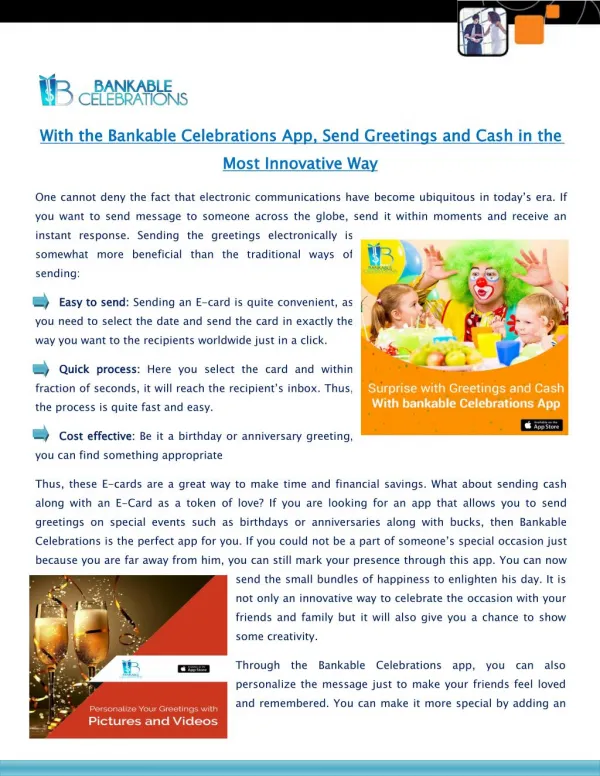 With the Bankable Celebrations App Send Greetings and Cash in the Most Innovative Way