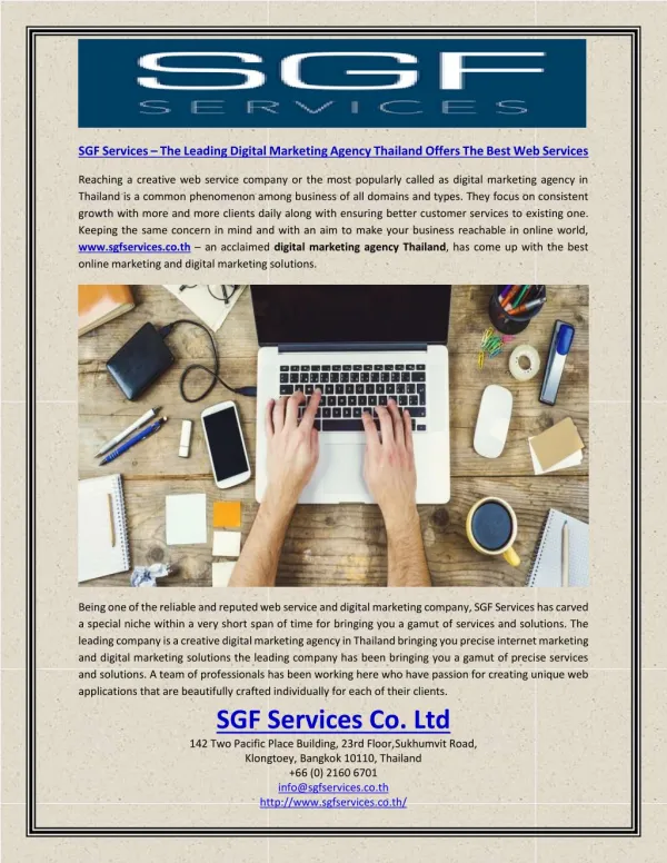 SGF Services – the Leading Digital Marketing Agency Thailand Offers the Best Web Services