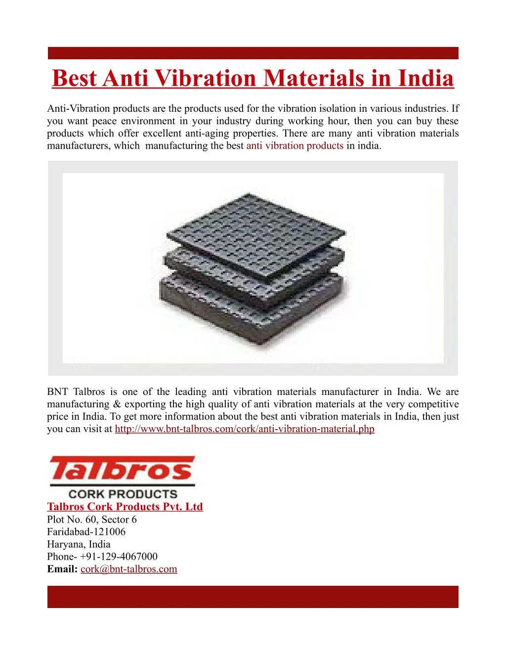 best anti vibration materials in india