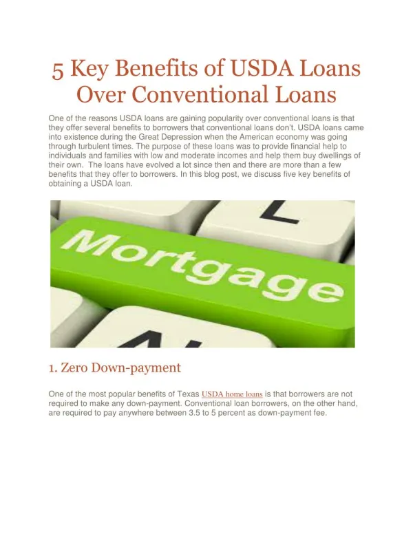 5 Key Benefits of USDA Loans Over Conventional Loans