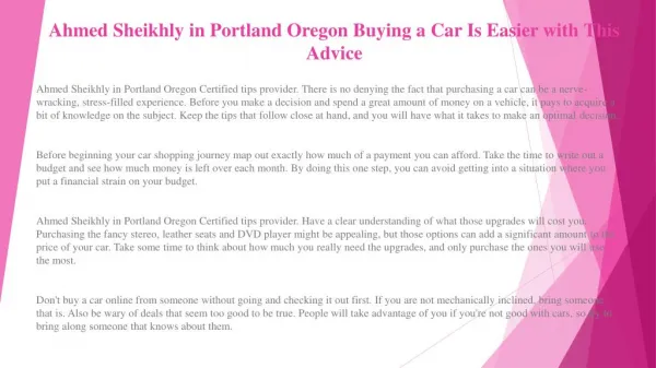 Ahmed Sheikhly in Portland Oregon Find Just the Right Car with This Advice