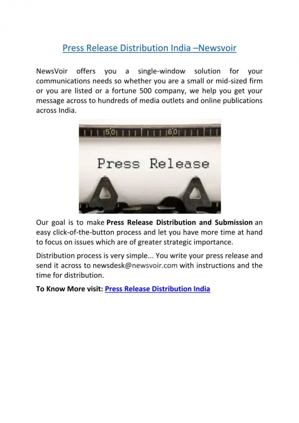 Press Release Distribution India –Newsvoir