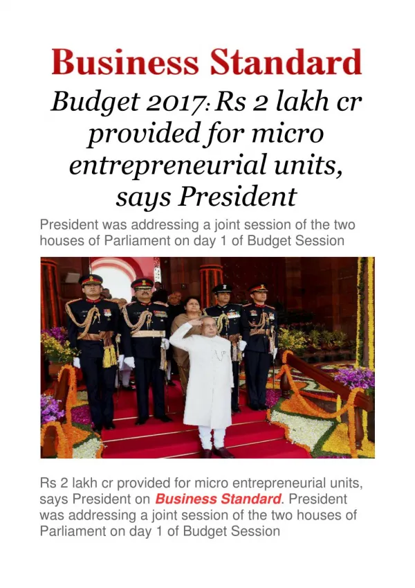 Rs 2 lakh cr provided for micro entrepreneurial units, says President