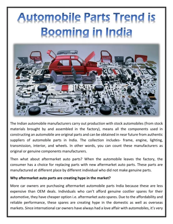 Automobile Parts Trend is Booming in India