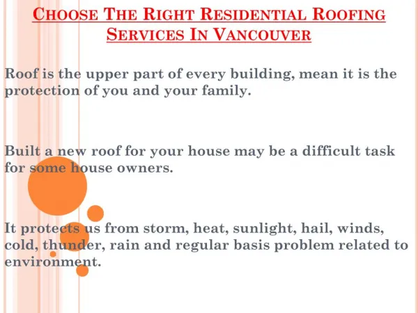 Pick up The Right Residential Roofing Services In Vancouver