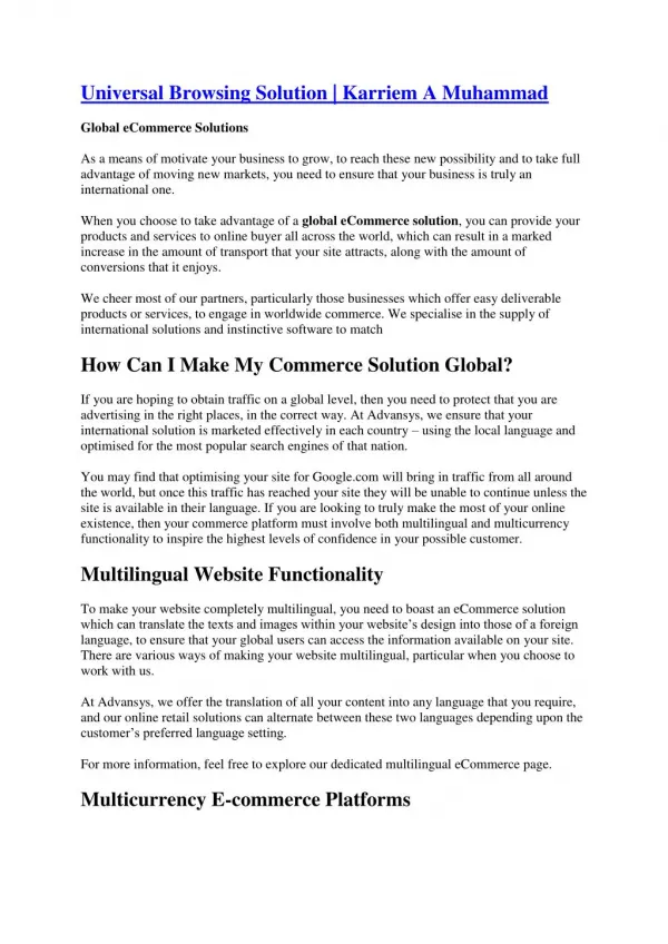 E-Commerce Solution | Karriem A Muhammad