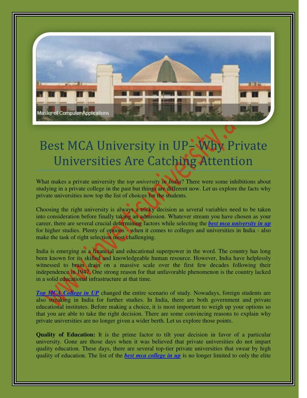 best mca university in up why private