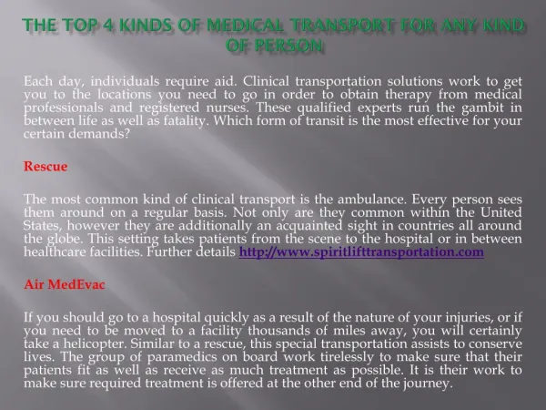 The Top 4 Kinds of Medical Transport for Any kind of Person