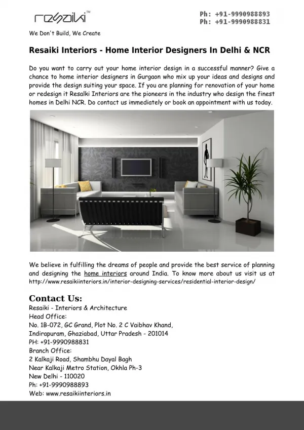 Home Interior Designers In Delhi & NCR