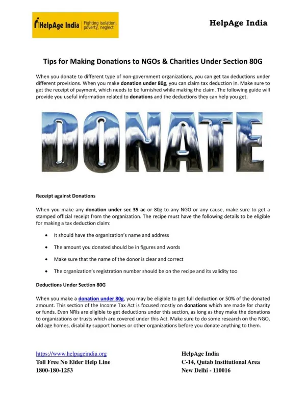 Tips for Making Donations to NGOs & Charities Under Section 80G