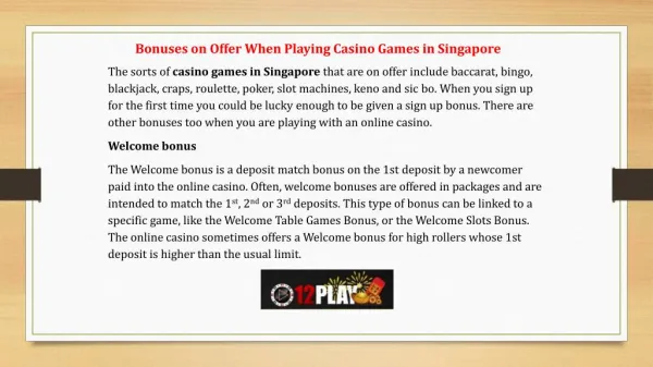 Bonuses on Offer When Playing Casino Games in Singapore