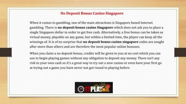 No Deposit Bonus Casino Cingapore