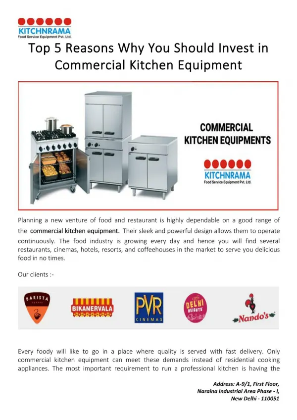 Top 5 Reasons Why You Should Invest in Commercial Kitchen Equipment