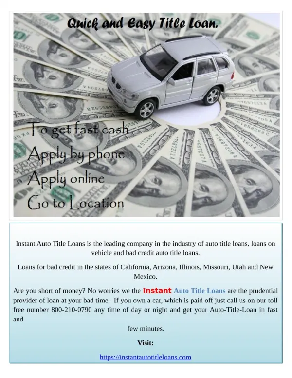 Leading Company of Instant Auto Title Loans