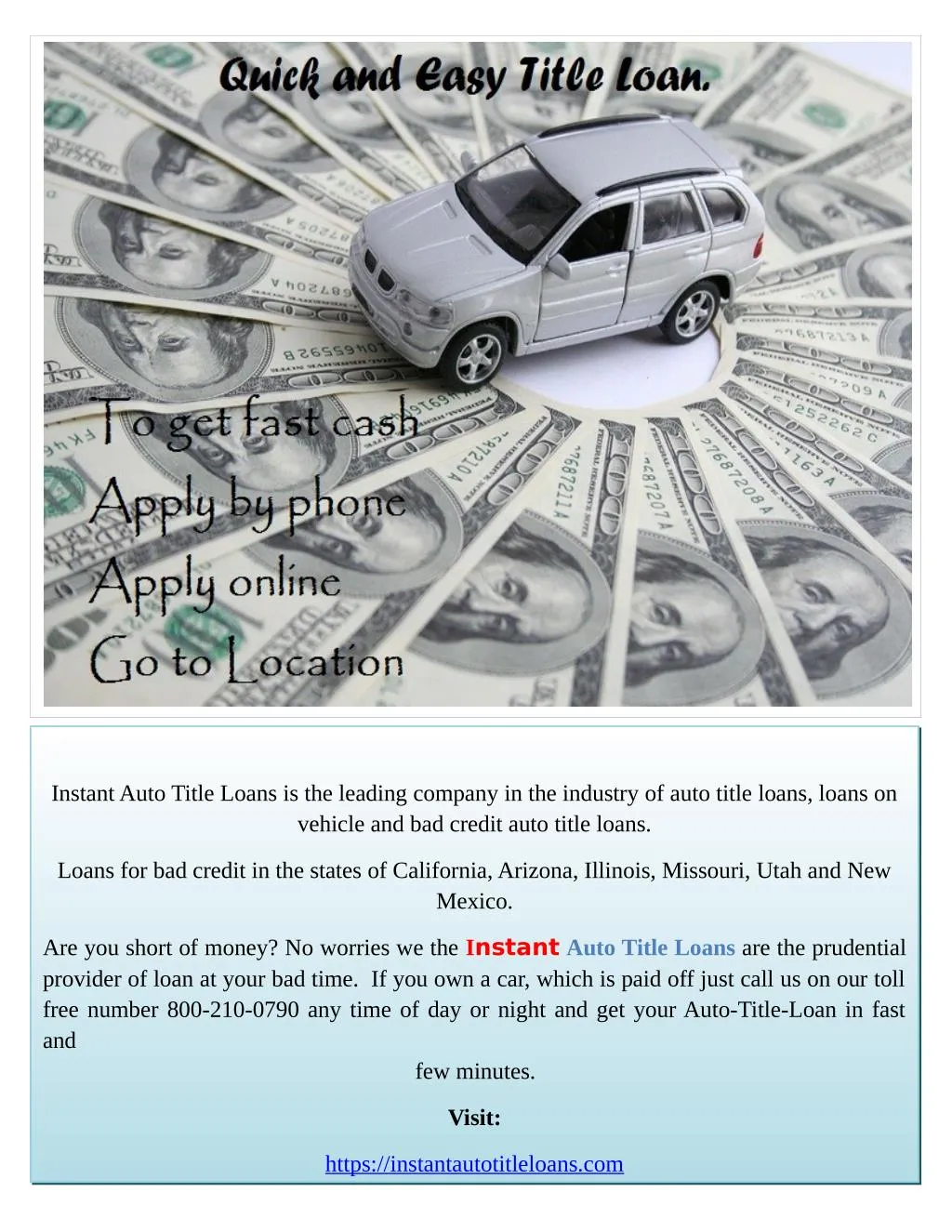 instant auto title loans is the leading company