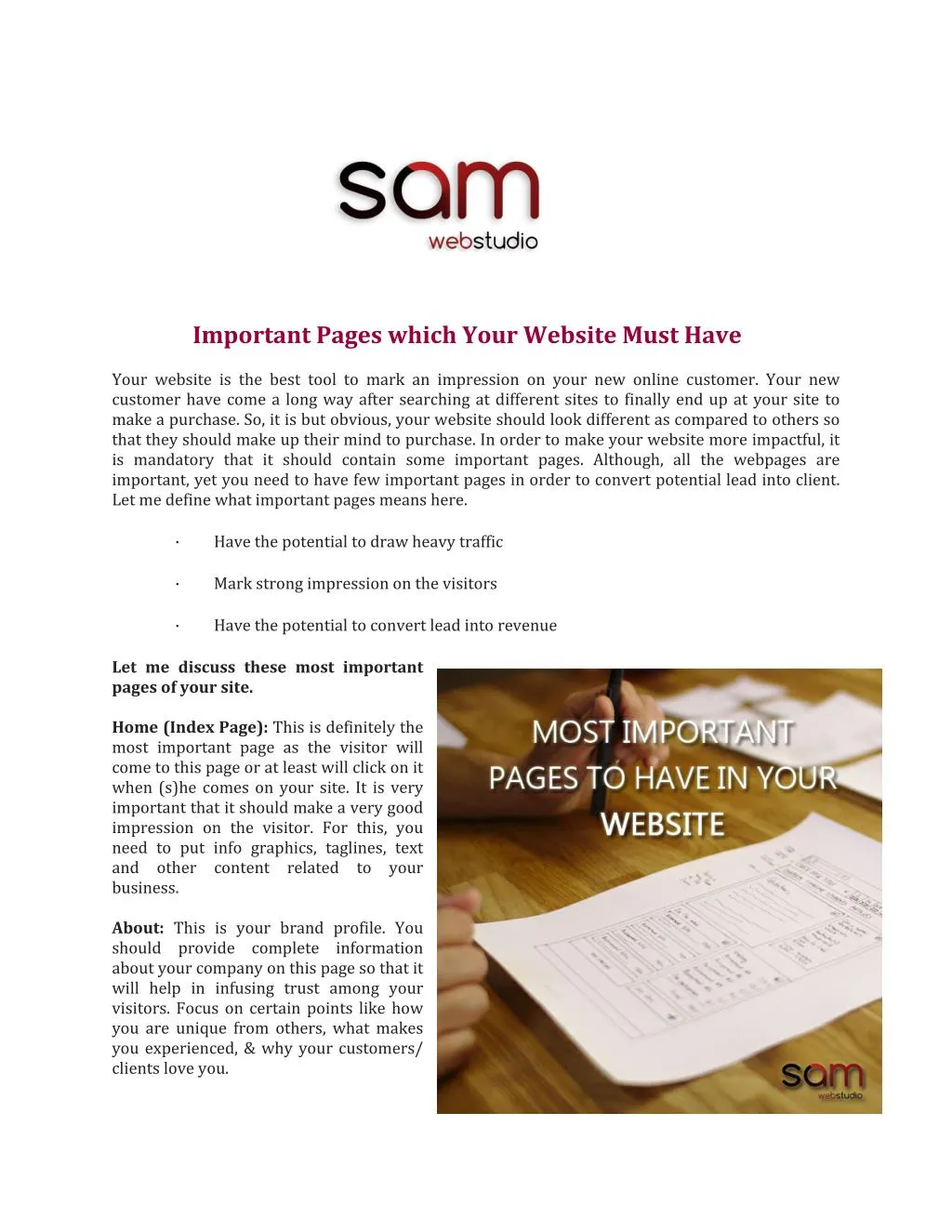 important pages which your website must have
