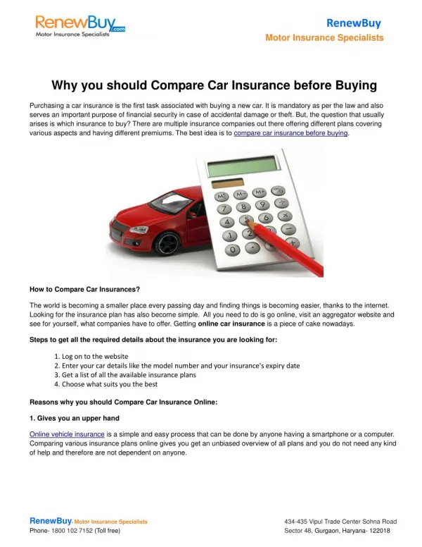 Why you should Compare Car Insurance before Buying