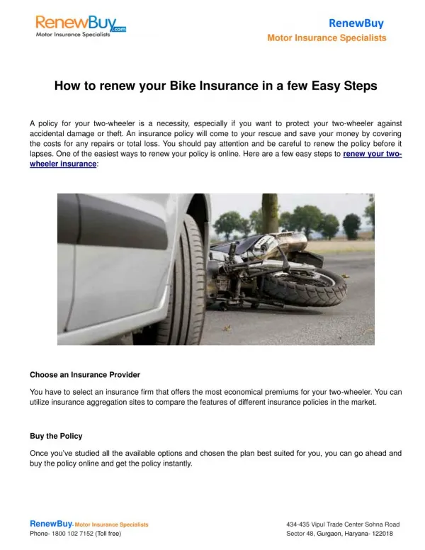 How to renew your Bike Insurance in a few Easy Steps